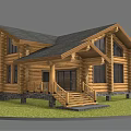 Rustic Log Cabin Exterior With Gabled Roof Wooden Stairs And Stone Foundation