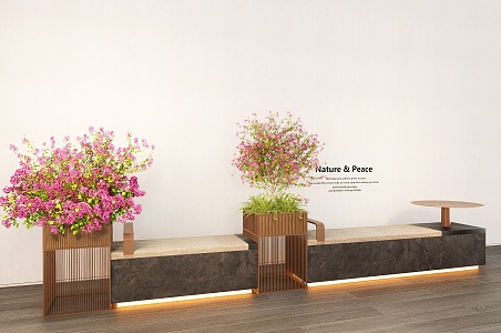 Modern Card Seat Bench Combination Flower Box Bougainvillea Metal Strip 3d model