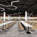 School Dining Hall With Modern Lighting And Seating 3d model