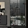 Modern Window Blinds In Interior With Urban City View And Decorative Furniture