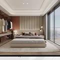 Modern Bedroom Interior With Built in Wardrobe King Size Bed And Floor to Ceiling Window