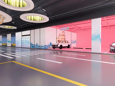 Modern Indoor Parking Garage With Ceiling Lights Parked Vehicles And Floor Markings 3d model