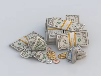 Dollar Notes Pound Franc Ruble Money 3d model