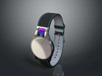 Stylish Modern Watch With Black Strap Blue Trim Silver Dial And Purple Accent 3d model