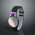 Stylish Modern Watch With Black Strap Blue Trim Silver Dial And Purple Accent