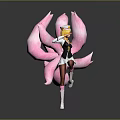 Female Character With Black And White Outfit And Pink Nine Tailed Creature In Standing Pose