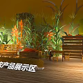 Rural Specialty Agricultural Products Exhibition Area Photo Check-in Spot with Corn Plants and Wooden Benches