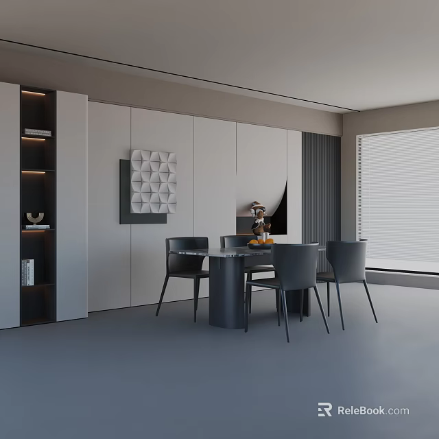 Modern Minimalist Marble Dining Table Set With Elegant Dark Chairs For Stylish Contemporary Dining Space 3d model 