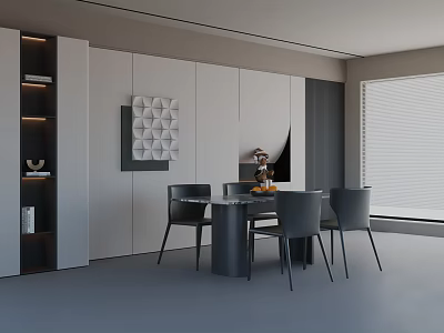 Modern Minimalist Marble Dining Table Set With Elegant Dark Chairs For Stylish Contemporary Dining Space 3d model