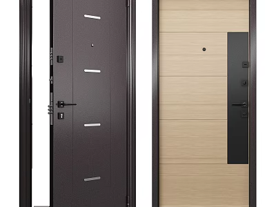 Dark and Light Colored Hinged Doors with Metal Accents and Door Locks 3d model