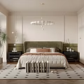 Modern Bedroom Interior With Green Headboard Cloud Pendant Light And Area Rug