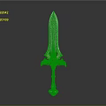 Ornate Sword With Feather Like Blade Golden Hilt And Red Gemstone On Dark Background