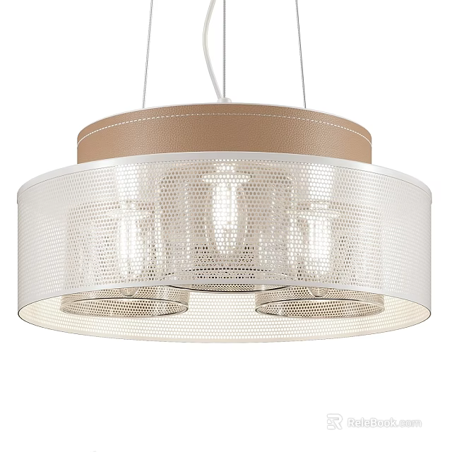 Modern Chandelier With Brown Upper Layer And White Perforated Mesh Shade Design 3d model