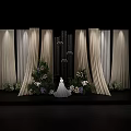 Decorative Ornament Combination With White Dress Model Flower Bouquets Green Plants Beige Curtains And Chandeliers