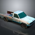 Old Rusty Blue And White Pickup Truck With Worn Exterior And Open Truck Bed