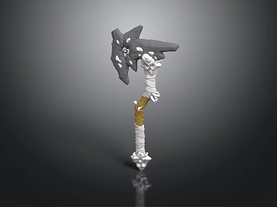 Mythical Battle Axe With Ornate Metal Blade And Gold White Wrapped Handle 3d model