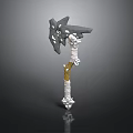 Mythical Battle Axe With Ornate Metal Blade And Gold White Wrapped Handle