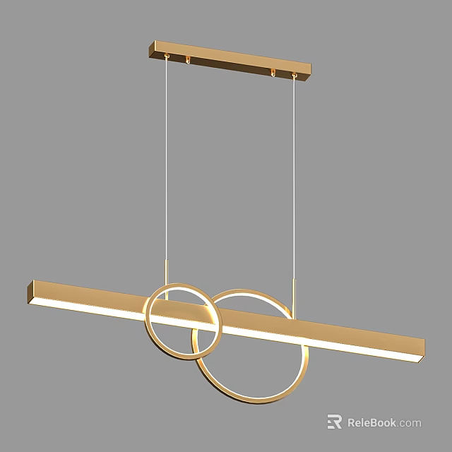 Modern Golden Chandelier With Circular Rings And Long Rectangular Hanging Design 3d model