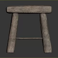 Rustic Wooden Stool With Natural Wood Texture Square Seat And Thick Legs