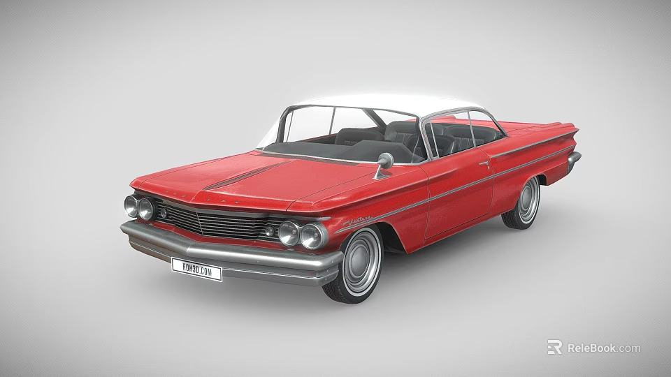 Vintage Red Convertible Car With White Top And Classic Retro Styling 3d model 