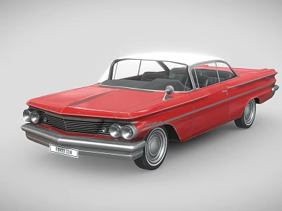 Vintage Red Convertible Car With White Top And Classic Retro Styling 3d model