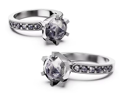 Elegant Silver Rings With Large Purple Gemstone And Small Side Stones 3d model