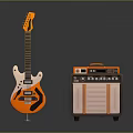 Orange Electric Guitar And Amplifier Musical Equipment With Modern Design Features