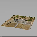 Ancient Stone Amphitheater Ruins Surrounded By Grass And Trees In Historical Site