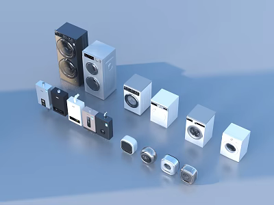 Modern Daily Use Household Appliances Including Washing Machines Speakers And Small Devices 3d model