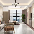 Modern Hotel Room Interior Featuring Sofa Bed Large Window Green Plant And Decorative Paintings