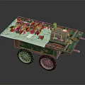 Vintage Street Food Cart With Red Chilies Green Cloth And Metal Stove