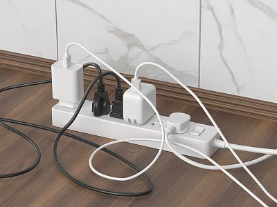 White Switch Panel With Connected Wires On Wooden Floor And Marble Wall 3d model