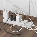White Switch Panel With Connected Wires On Wooden Floor And Marble Wall
