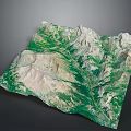 3D Mountain Landscape Model With Green Vegetation And Natural Terrain Features