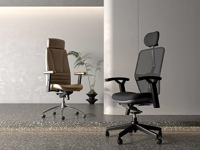 Modern Ergonomic Office Chairs Brown Leather And Black Mesh Designs In Contemporary Workspace Setting 3d model