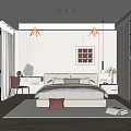 Modern Minimalist Bedroom Interior With Bed Pillows Window Curtains And Dressing Table 3d model