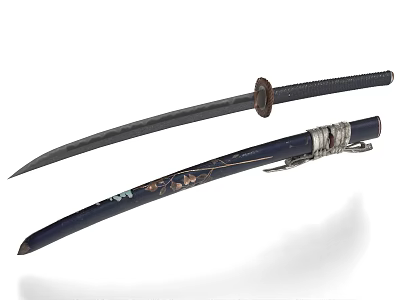 Traditional Japanese Katana Sword With Decorative Scabbard Engraved Artwork And Sharp Blade 3d model