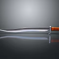Detailed Sharp Weapon Knife With Orange Handle Silver Blade And Reflective Black Surface