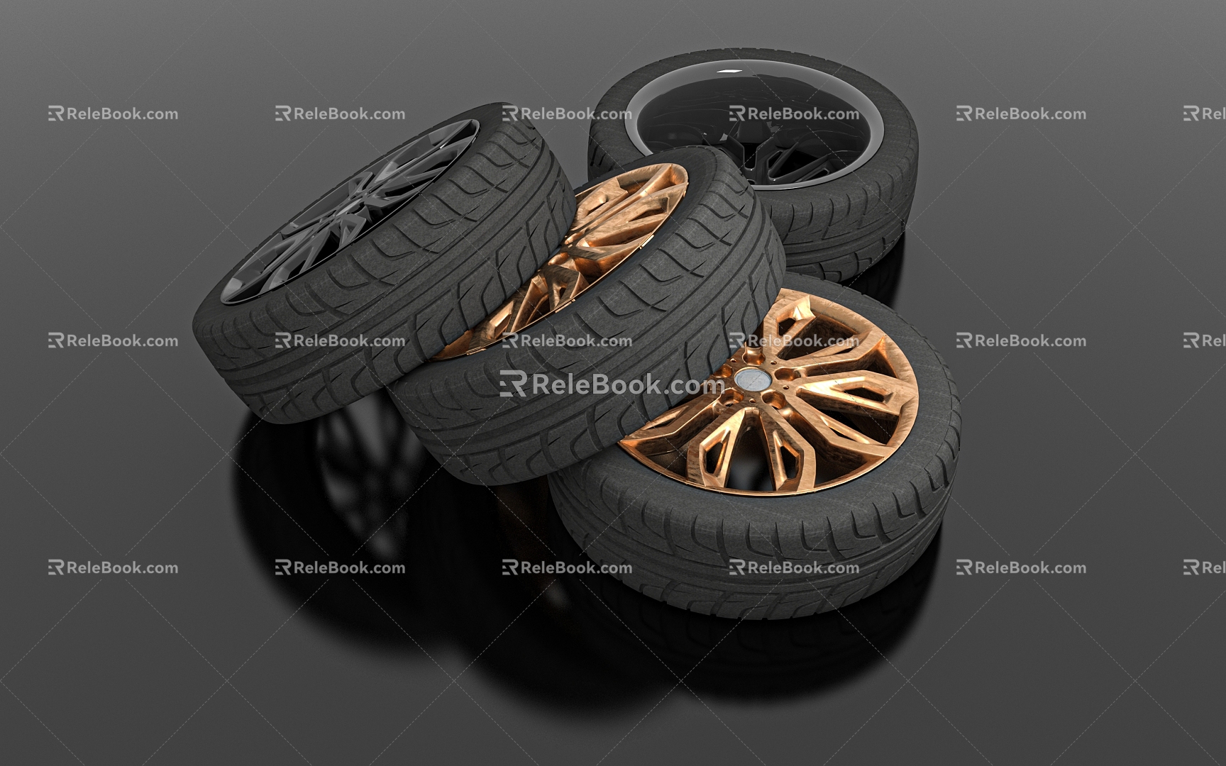 Tire BMW Tire Wheel Wheel Rim Refitting Wheel Rim BMW Golden Tire Ornament Decoration Workshop Auto Repair Shop Landscape Decoration Game 3d model