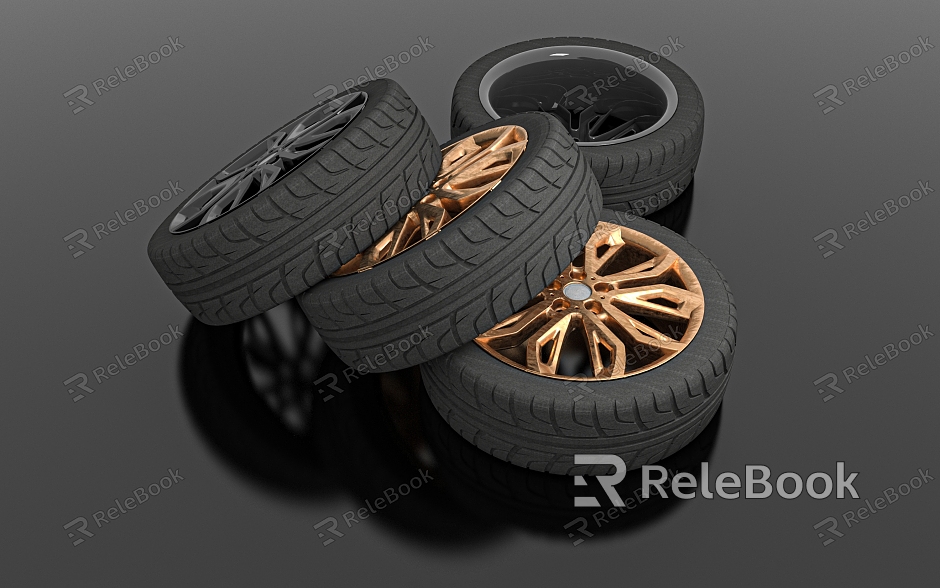 Tire BMW Tire Wheel Wheel Rim Refitting Wheel Rim BMW Golden Tire Ornament Decoration Workshop Auto Repair Shop Landscape Decoration Game model