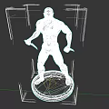 Game Character 3D Model With Bald Head Red Tattoos Holding Knives Gray Pants Pink Base