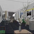 Modern Photography Studio Interior With Sofa Green Plants Reception Counter And Photo Frames On Wall
