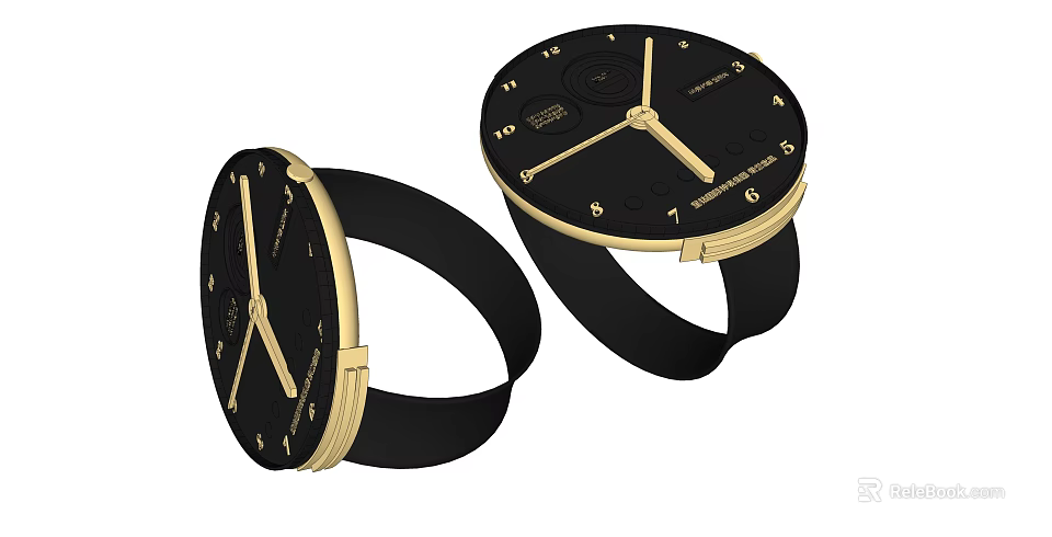 Bamford Watches with Black Dial Numbers Golden Bezel Hands and Black Strap 3d model 