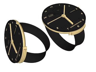 Bamford Watches with Black Dial Numbers Golden Bezel Hands and Black Strap 3d model