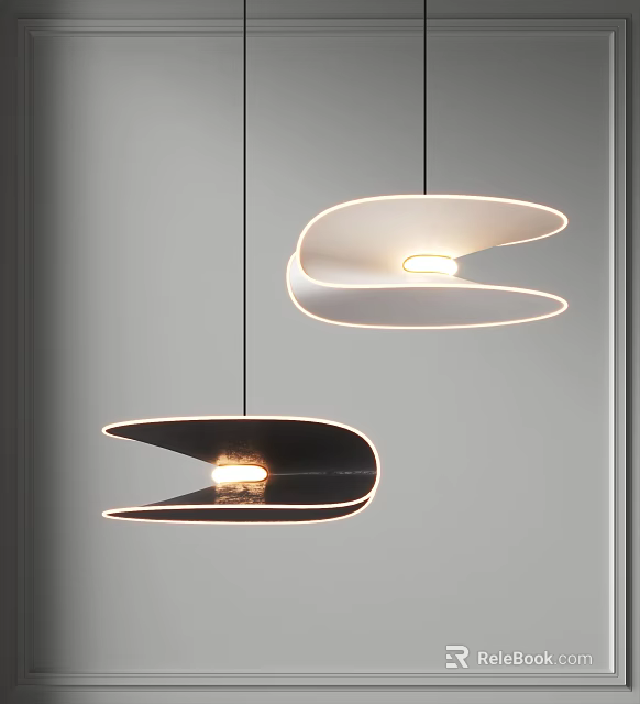 Modern Stylish Chandeliers With Unique Curved Design Hanging In Minimalist Space 3d model 