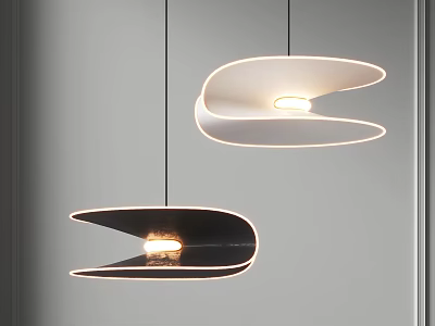 Modern Stylish Chandeliers With Unique Curved Design Hanging In Minimalist Space 3d model