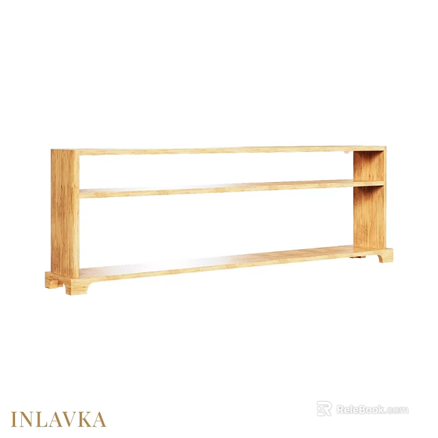 Wooden Long Dining Table With Two Tier Shelves And Simple Design Structure 3d model 