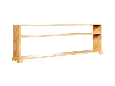Wooden Long Dining Table With Two Tier Shelves And Simple Design Structure 3d model