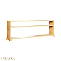 Wooden Long Dining Table With Two Tier Shelves And Simple Design Structure