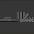 Gray Cylindrical Concrete Pipes Scattered With Stacked Arrangement On Gray Background